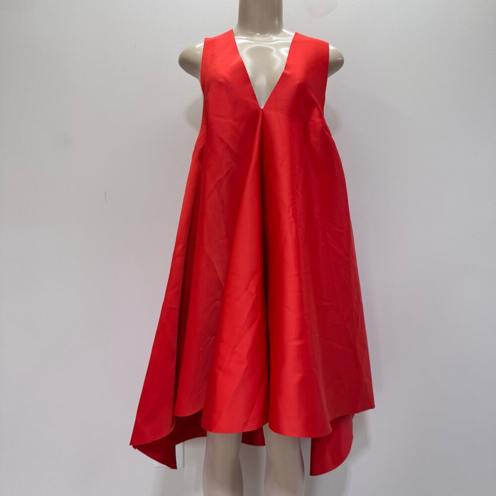 NWT Solace London Hi Low V-Neck Dress US 6 Orange Glams Minimalist Party Artsy